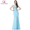 Grace Karin Sans manches Backless Bleu clair Long Robe de soirée à perles sexy CL6096-5 #